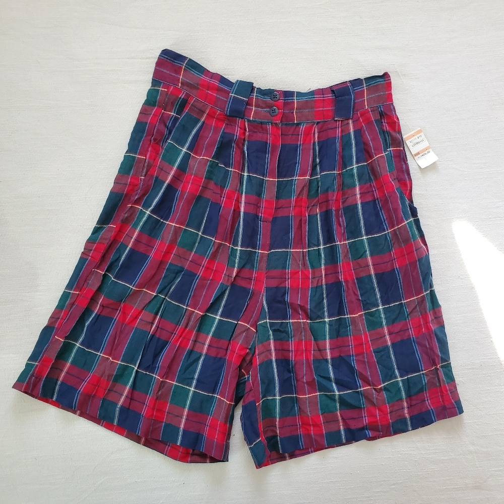 Vintage deadstock plaid tartan shorts high waisted women's large - Picture 1 of 11